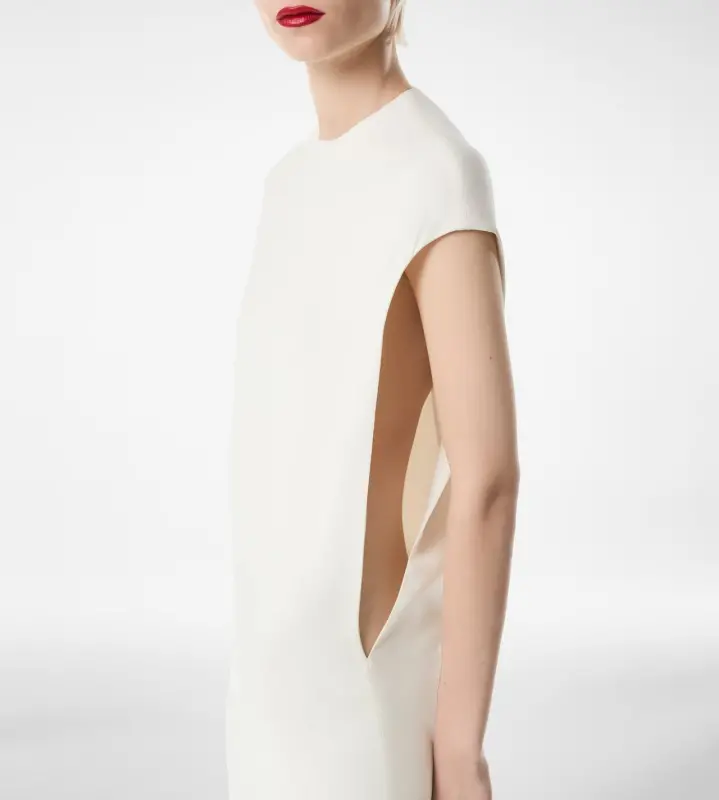 SILK DOUBLE GEORGETTE STRETCH EVENING DRESS CHALK online